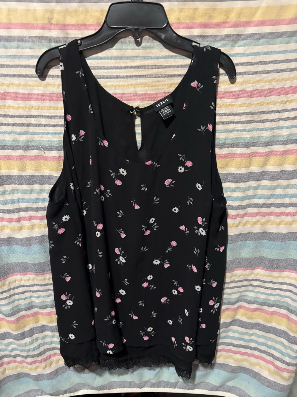 torrid Black Floral Cold-Shoulder Cami with Pink & White Blooms